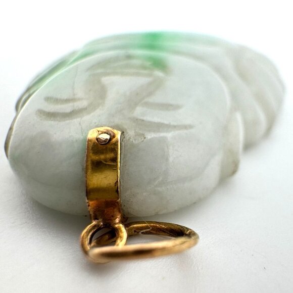 Laughing Buddha Jade Pendant With 14K Gold Bail - Picture 2 of 12